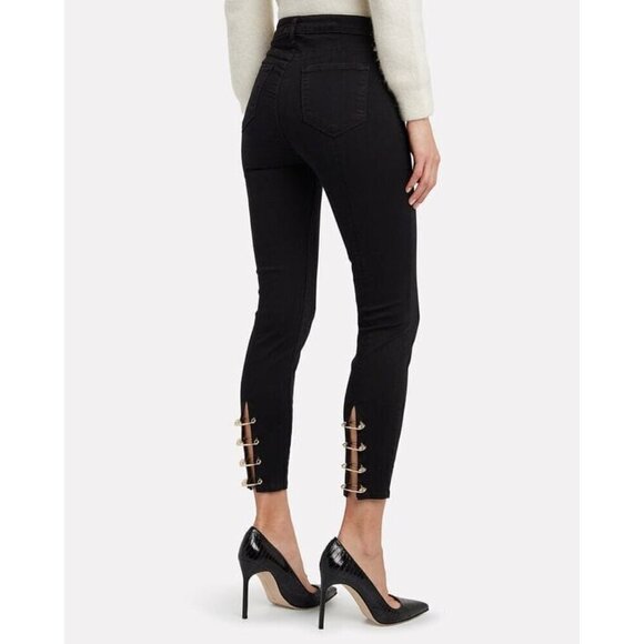 L'AGENCE Size 24  Nicolette High-Rise Safety Pin Jeans Black Skinny - Picture 1 of 12
